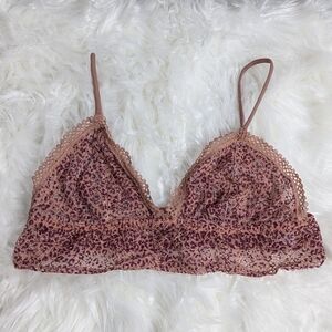 Victoria's Secret Animal Print Pink Lacy Wireless Triangle Bralette‎ Size Large